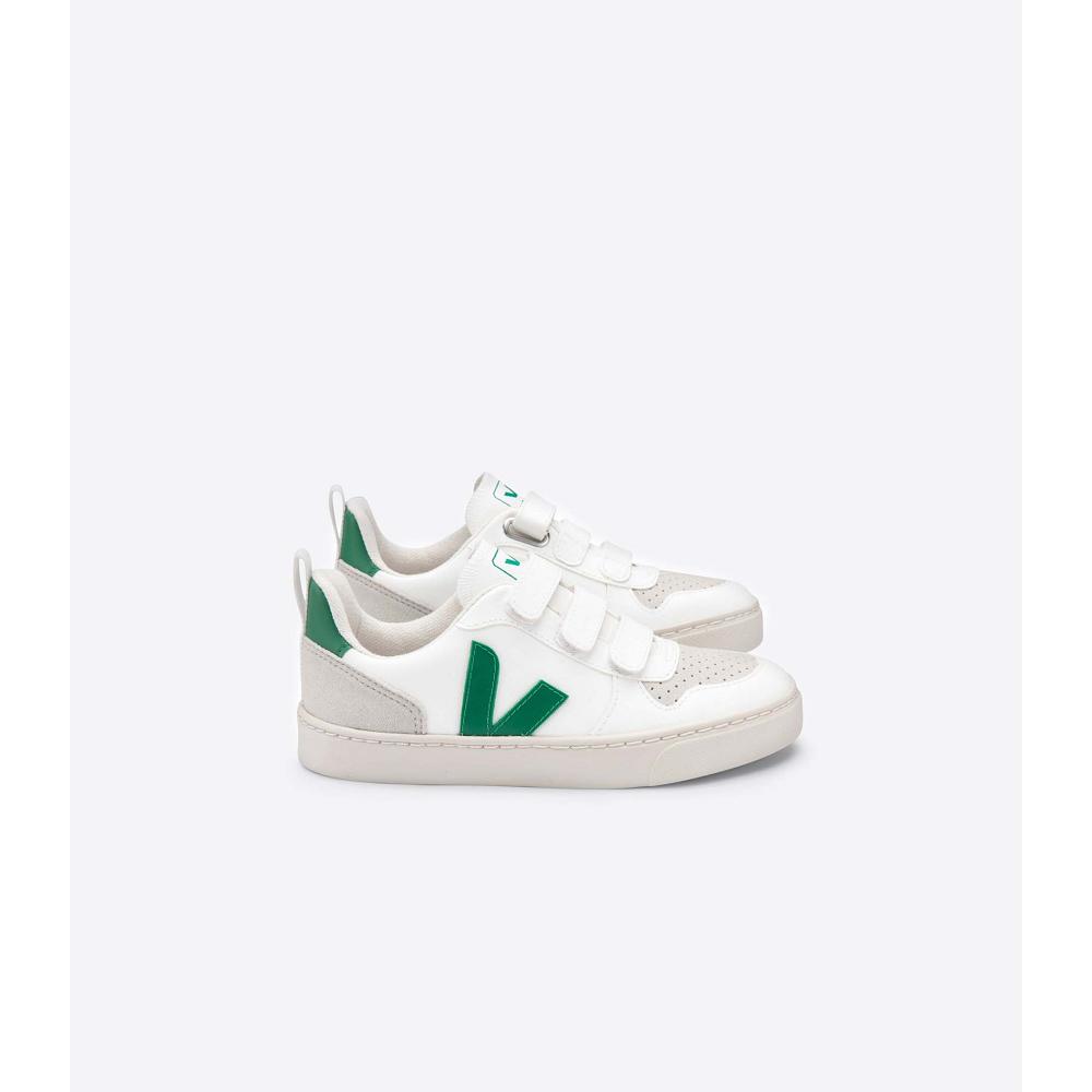 White/Green Kids\' Veja V-10 CWL Shoes | AU 775KOR